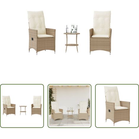 vidaXL Bistro-Set - 3-tlg. Bistro-Set mit Kissen Beige Poly Rattan (1/5)