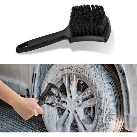 Brosse de Roue pour Jantes, Brosse de Nettoyage de Voiture, Brosse de Lavage de Voiture Douce de Poils, Accessoires de Voiture Nettoyant de Pneu à Poignée (Noir) (1/4)