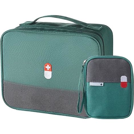 2 Pièces Trousse de Secours Vide Étanche, Sac de Médecine Portable Grande Capacité en Tissu Oxford, Boîte de Rangement pour Premiers Secours Maison Voyage Camping - Vert
