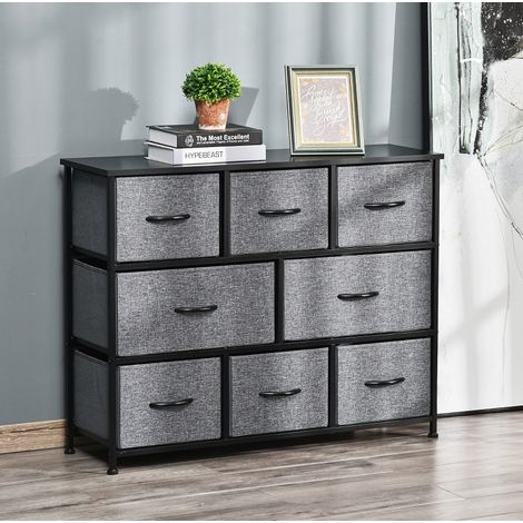 meuble rangement commode 8 tiroirs pliable gris fonce OKMYHOME (1/3)