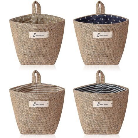 FENOPLASTICA4 pièces Mini sac de rangement suspendu, coton lin petit panier de rangement décoratif (1/5)