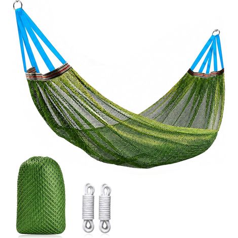 260 x 130cm Hamac D'extérieur Camping Respirant avec Sac Transport Hamac D'arbre Portable, 2 Sangles pour Arbres, Jusqu'à 200kg, pour Le Jardin, Balcon, Patio, Plage, Randonnée (Vert) (1/5)