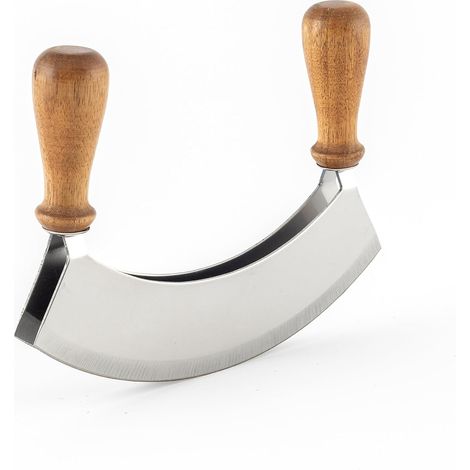 1 - Hachoir à Herbes - Couteau Mezzaluna - Double Lame en Acier - Pour Herbes Épices Noix - Manche Ergonomique - Naturel - 17,5 cm (1/5)