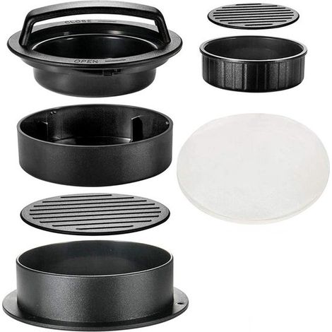 Presse à hamburger - Accessoires de vêtements pour bébé BBQ - Presse à hamburger 3 en 1 avec 50 feuilles de papier sulfurisé - Papier Cire pour hamburger - Accessoires BBQ - Machine à hamburger - Batt (1/5)