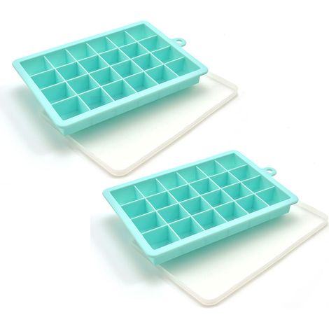 Lot de 2 Bacs à glaçons, 24 alvéoles, Silicone souple, Couvercle amovible, Empilable, Pour cocktails et aliments (1/5)