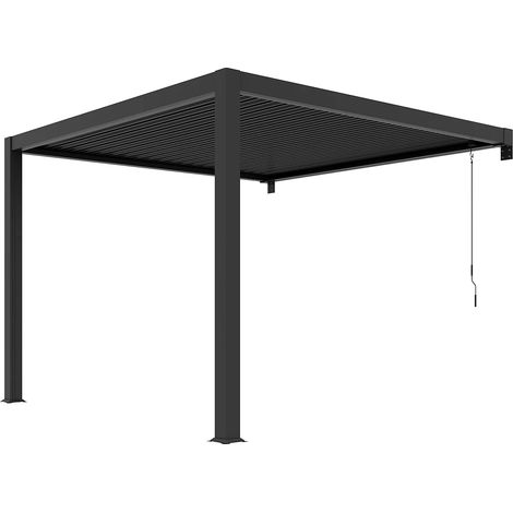 Vente-Unique – Pergola adossée bioclimatique en aluminium 9,36 m² – Lames orientables – Structure résistante aux intempéries – Gouttières intégrées (1/5)