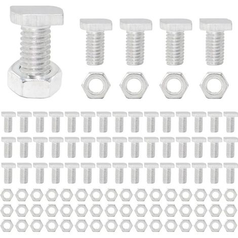 Lot de 50 écrous et boulons à tête carrée en aluminium pour serre, réparation de construction, accessoires nécessaires (50 boulons et écrous en T) (1/5)