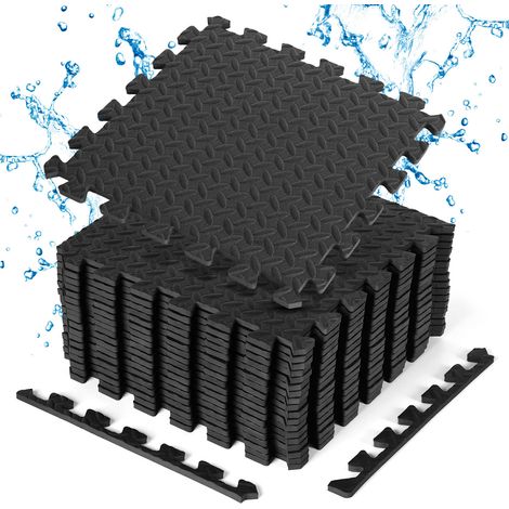 TolleTour Dalles puzzle mousse EVA noir motif feuilles 40x40cm 18 pièces tapis de piscine antidérapant pour piscine et salle de sport (1/5)