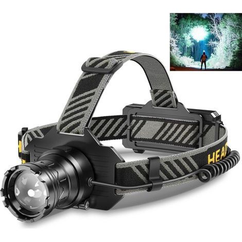 Neue wiederaufladbare Stirnlampe – variabler Zoom. Wasserdicht (IPX7). Touch-Steuerung – ideal zum Laufen, Angeln, Campen und Gassigehen (Schwarz). (1/5)