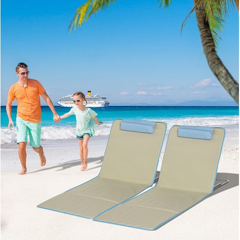 Silla playa plegable reclinable beige set de 2 OKMYHOME (1/3)