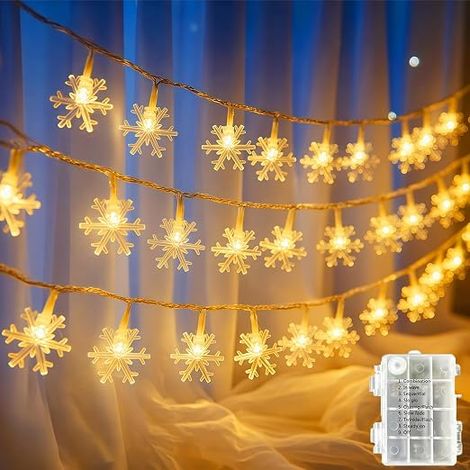 6M 40 LED Snowflake Fairy Lights, 2 Lighting Modes, Battery Operated String Lights for Bedroom, Wedding, Christmas, Party, Garden and Indoor Outdoor Decoration (1/5)