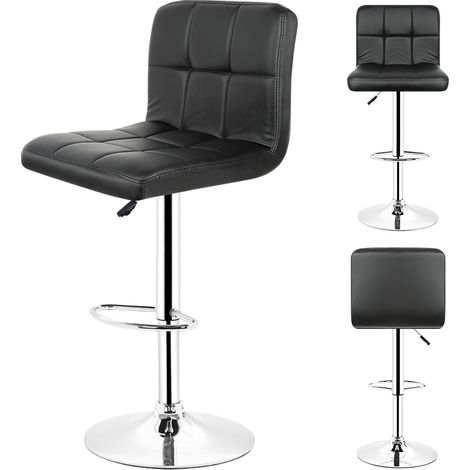 Tabouret Bar, Lot de 2, Chaise Bar, Chaise Haute Cuisine, Siège, Réglable en Hauteur, avec Dossier, Assise Rembourrée, Repose-Pieds, Simili Cuir, Pivotant à 360°, Noir (1/5)