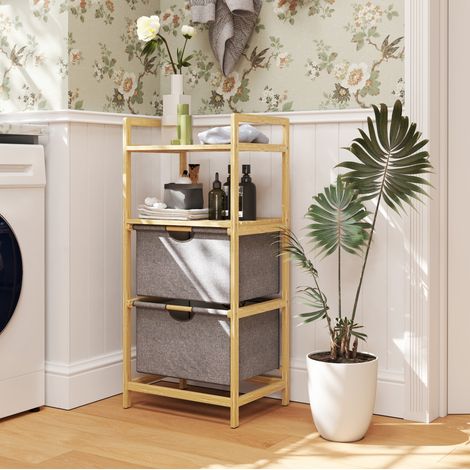 Mueble baño cesto ropa doble bambú 44x34x96 cm OKMYHOME (1/4)