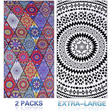 Grandes serviettes de plage transparentes en microfibre, lot de 2, idéales pour se détendre au bord de la piscine. (1/4)
