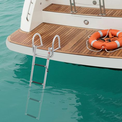 Schwimmleiter, klappbare Bootsleiter, Poolleiter, Schwimmdeckleiter mit Handlauf und breiter Stufe (1/5)
