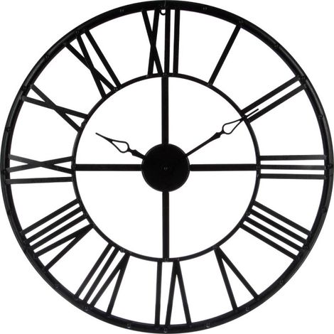 Atmosphera – Pendule murale ronde en métal noir 70cm – Horloge vintage – Fonctionne à piles – Décoration intérieure moderne