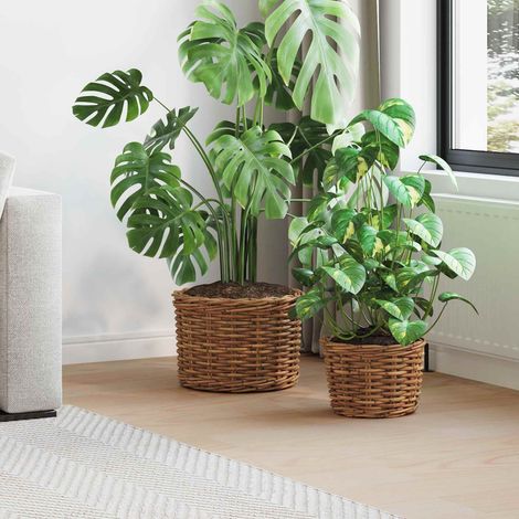 vidaXL  Planter Basket  with Storage 2 pcs Brown Kubu Rattan