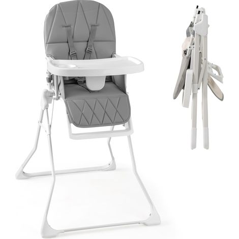 COSTWAY Foldable High Chair Easy Clean Compact Highchair with Tray-Gray