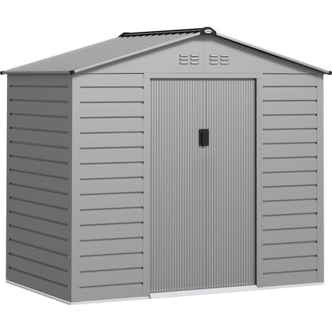 CHICFURN Cobertizo de jardín de acero galvanizado 213x131x192 cm gris, puerta corredera con cierre (1/5)
