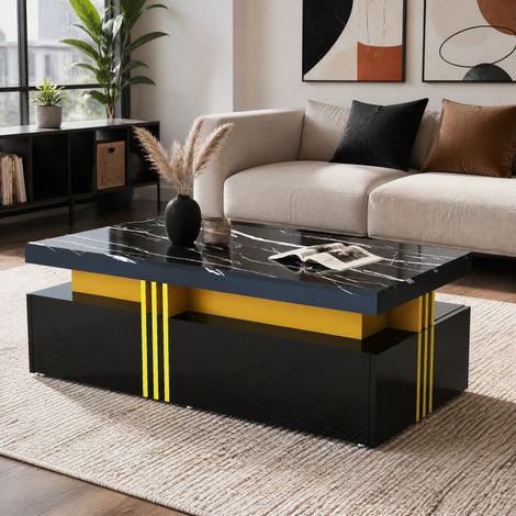 Moderne rechteckige Couchtisch 100 x 50 x 40 cm, hochglänzend, 2 Schubladen HAVRYA (1/5)