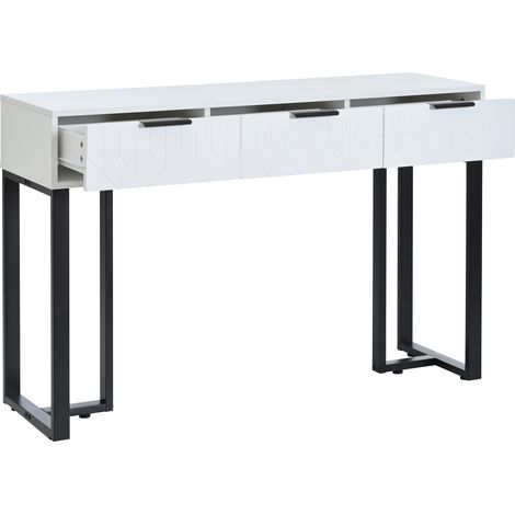 Consolle moderna HOMVRA, 3 cassetti MDF, 120x36x80 cm, metallo dorato, bianca/nera (1/5)
