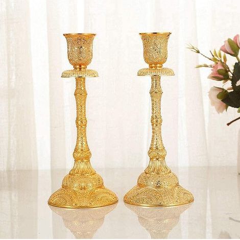2 pièces Table Bougeoir Ensemble Vintage Bougeoirs Bougeoir Décoratif Bougeoir en Métal Bougeoirs Ensemble pour Mariage Décoration de La Maison (d'or) (1/5)