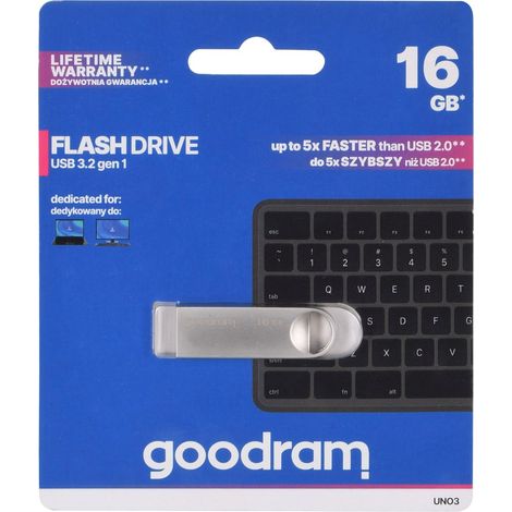 GOODRAM FLASHDRIVE 16 Go UNO3 ARGENT USB 3.2 Gen 1 (1/2)
