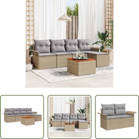 Poly-Rattan - Gartensofa-set 6 pcs Beige und Hellgrau Poly-Rattan (1/5)