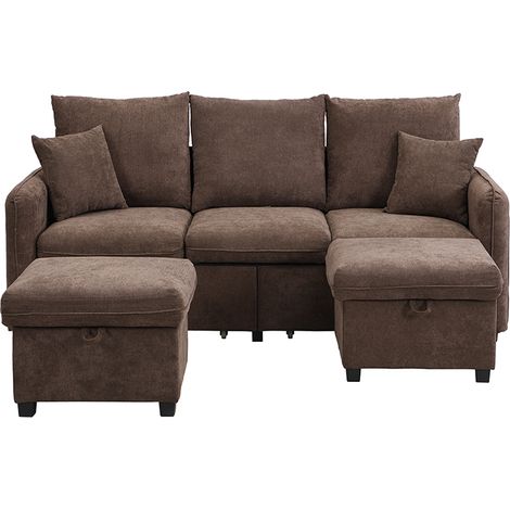 Canapé d’angle modulable U en tissu chenille, avec rangement intégré, tiroirs et méridienne – Convertible en lit (1/5)