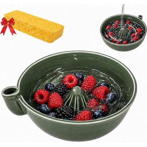 Bol à fruits en céramique à essorage automatique, trous d'égouttage, bol tourbillonnant pour laver fraises myrtilles raisins - Vert pâle (1/5)