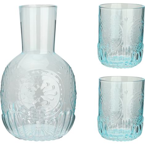 Carafe à eau bleue avec ensemble de verre, pichets multifonctionnels et pour table de nuit, chambre à coucher, salle de bain (1/5)