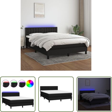 Sommier tapissier - Sommier à lattes de lit avec matelas LED Noir 140x200 cm Tissu (1/5)