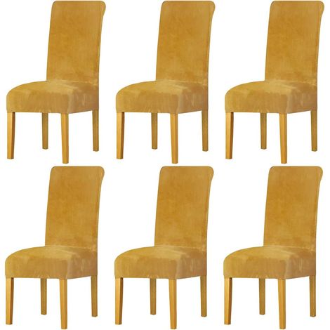 Housse de Chaise en Velours,Spandex de Bout Droit avec la Bande élastique, la Grande Dame de Velours dinant la Chaise pour le Banquet de fête d'hôtel de Restaurant (Moutarde,6 Pack(M)) (1/5)