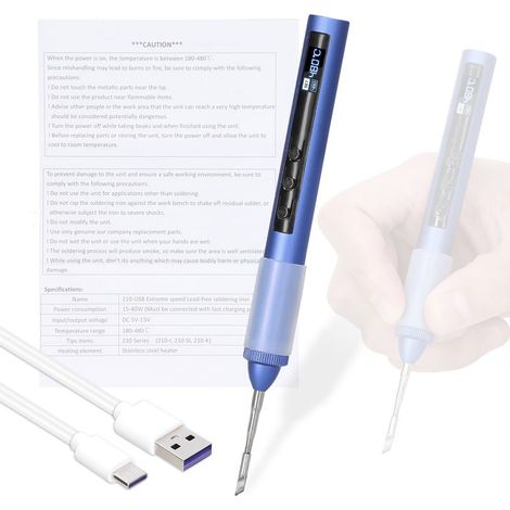 Fer à souder électrique intelligent, station de soudage portable USB, température de 180 à 480 °C, écran OLED, stylo de soudage avec réglage et fonction d'étalonnage de la température (1/5)