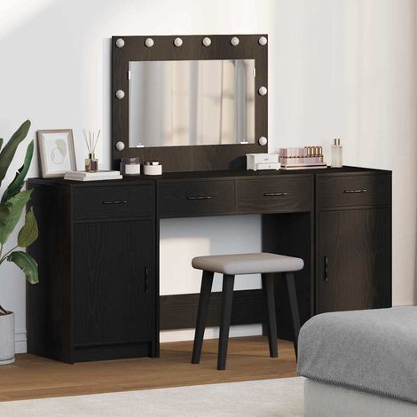 Schminktisch mit Spiegelbeleuchtung 3 pcs Schwarz Holzwerkstoff