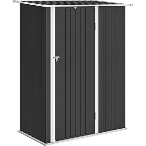 Capanno Porta Attrezzi in Metallo con Tetto Inclinato e Porta Bloccabile, 142x86x189 cm, Grigio Scuro