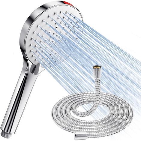 Duschkopf mit Hochdruckschlauch – Wassersparender Anti-Kalk-Duschkopf mit Regeneffekt und 5 Strahlarten (1/4)