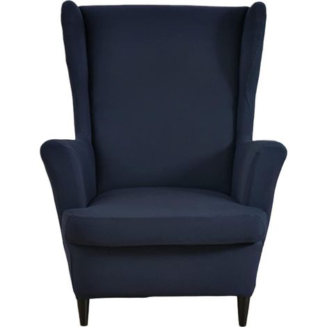 Housse de fauteuil oreilles 2 pièces extensible et lavable bleu marine (1/5)