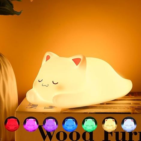 Rabbit Night Light for Kids, Cute and Kawaii Bedroom Decoration, Portable with Charging (Cat Rechargeable-C) (1/5)