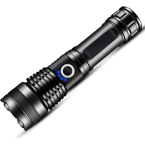 Lampe torche LED ultra puissante, rechargeable 10 000 lumens, tactique, USB 5 modes, étanche IPX5, zoomable et résistante aux chocs (1/5)