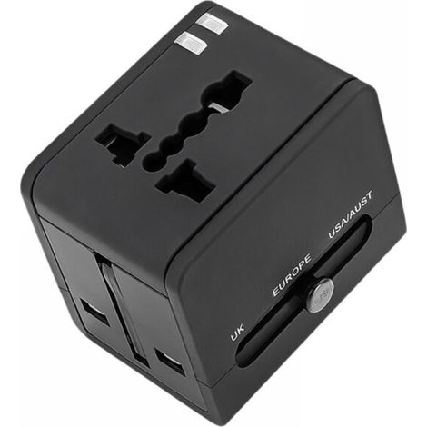 royaluxe -TR-148 Prise d'alimentation de conversion multifonctionnelle universelle universelle, double prise de conversion de voyage USB, prise standard EU US UK AU (noir) (1/5)