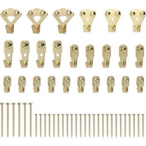 25 Pièces Crochets pour Cadre Photo en Métal avec Clous, Crochets de Suspension de Photo, Assortiment de 5 Tailles pour Charges de 10 à 100 lbs pour Accrocher Photos, Miroirs et Œuvres d'Art sur Diffé (1/5)