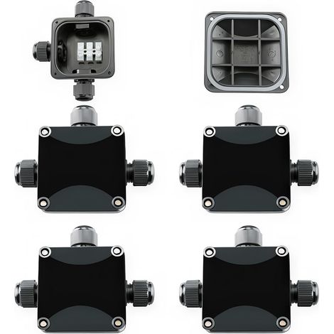 4 Pack Waterproof Outdoor Electrical Junction Box, Waterproof Connector 3 Way Connectors Electrical Housing Outdoor Ø 5.5mm-10.2mm. 3 PG9 Cable, Made of Black Plastic (1/5)