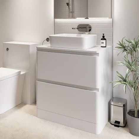 Bathroom Cloakroom Vanity Unit Wash Storage Cabinet Countertop Basin White 800mm (1/5)
