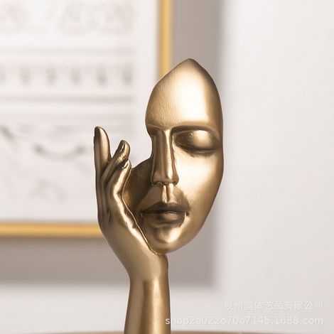 Lot de 3 Statues de penseur, Sculpture d'art Abstraite dorée et Noire, décoration de Bureau, Cadeau de Noël, Nouvel an (3 pièces gilées) (1/5)