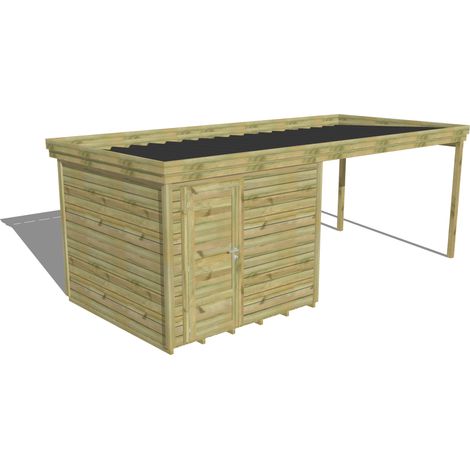 ABRI DE JARDIN bois Pin autoclave 27mm - 6,14x2,64m / 16,2m2 - Bac acier - Plancher bois (1/5)