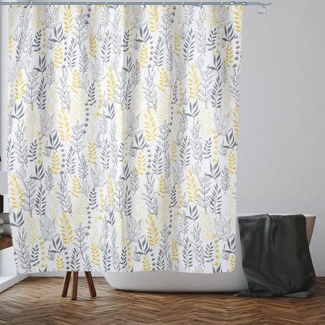 Rideau de douche à motifs de feuilles grises et jaunes, anti-moisissures et résistant à la rouille Dimensions : 28 x 18 x 5 cm Tissu déperlant 100 % polyester (1/5)