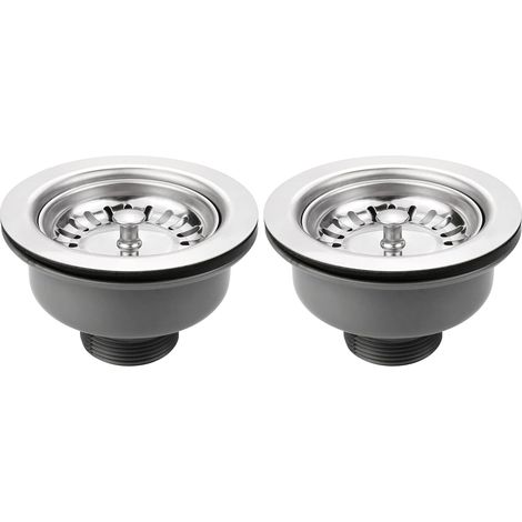 Lot de 2-Bonde évier sans trop plein panier inox 110 mm – Acier inoxydable et PVC – Finition satinée résistante aux rayures – Compatible éviers standard (1/5)