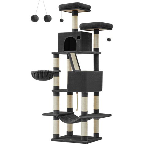 Feandrea – Arbre à chat 206 cm – 13 griffoirs, 2 niches, 2 plate-formes, panier, hamac, tissu peluche – Multi-niveaux pour chats d'intérieur