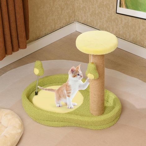 GOPLUS Petit Arbre a Chat Design Avocat avec 2 Jouets, Colonne Griffoir en Bois pour Chats, Arbre a Chats Base Stable et Antidérapante, Idéale pour Petits Espaces, 50 x 35 x 42cm (1/4)